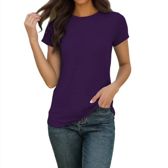 Plain T Shirts for Women Solid Color Casual Short Sleeve Crew Neck T-Shirt Top Women's Workout Top Gym Athletic Yoga T-Shirt Basic Tees