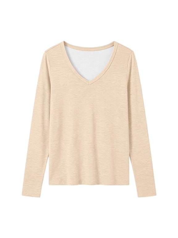 Plain T Shirts for Women Solid V Neck Long Sleeve T Shirt Relaxed Fit Basic Casual Tee T Shirts for Women