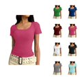 thumbnail image 1 of Plain T Shirts for Women Summer Short Sleeve U Neck Stretch Slim Fitted Tshirts Base Layer Solid Basic Tees, 1 of 6