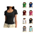 thumbnail image 1 of Plain T Shirts for Women Summer Short Sleeve U Neck Stretch Slim Fitted Tshirts Base Layer Solid Basic Tees, 1 of 7