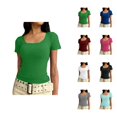 thumbnail image 1 of Plain T Shirts for Women Summer Short Sleeve U Neck Stretch Slim Fitted Tshirts Base Layer Solid Basic Tees, 1 of 7