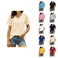 thumbnail image 1 of Plain T Shirts for Women Summer Short Sleeve V Neck Casual Loose Tshirts Lightweight Breathable Basic Tees, 1 of 5