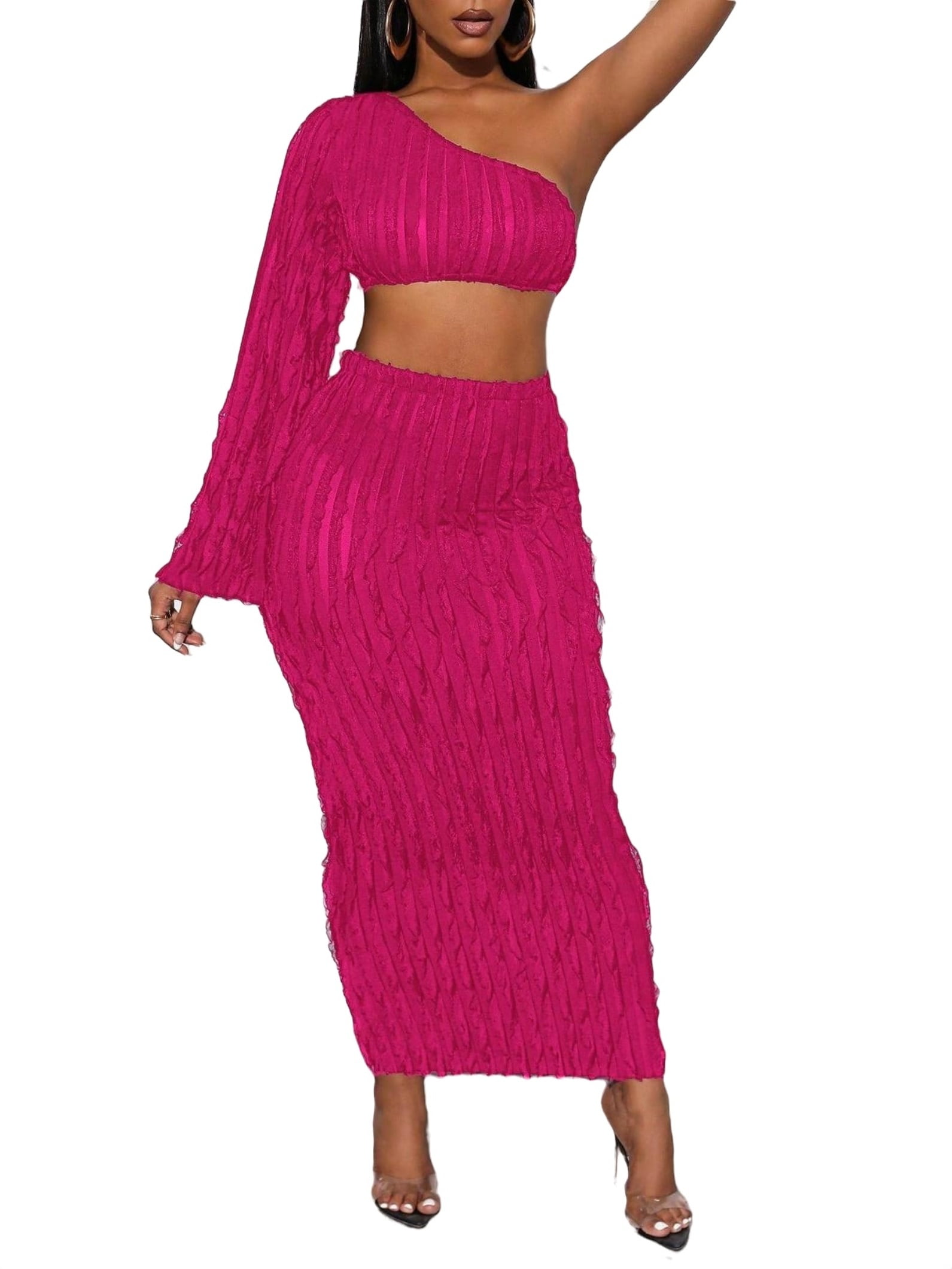 Hot pink two piece skirt set online