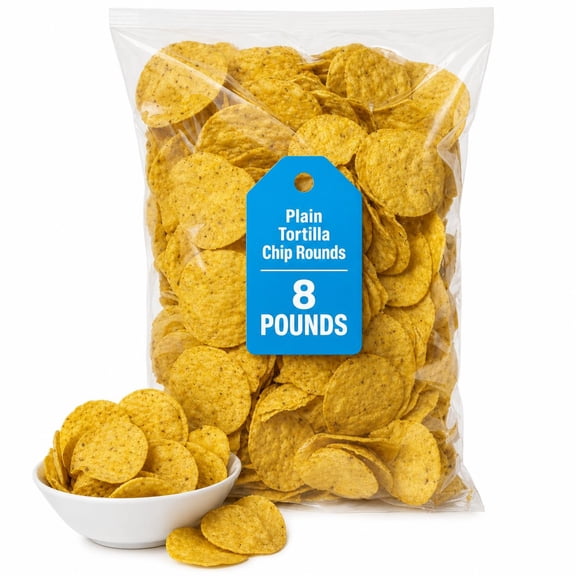 Plain Tortilla Chip Rounds, 8 Pounds, Crispy Corn Chips for Snacking & Parties