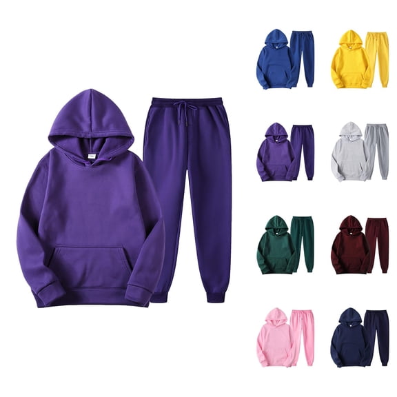 Plain Track Suits for Women Set Fall Winter Hoodie and Jogger Sweatpants 2 Piece Matching Sweatsuit Lounge Set