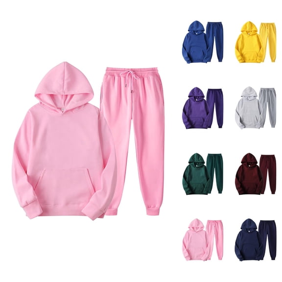 Plain Track Suits for Women Set Fall Winter Hoodie and Jogger Sweatpants 2 Piece Matching Sweatsuit Lounge Set