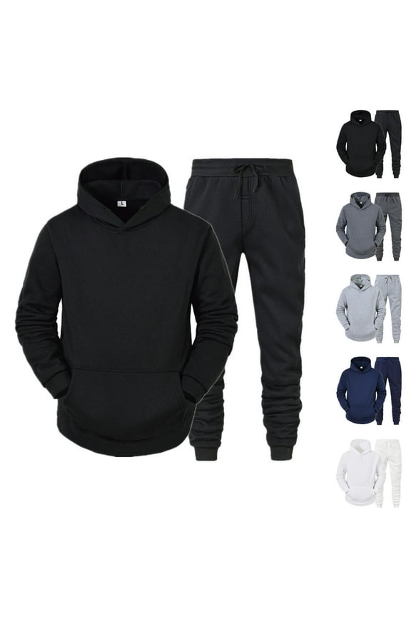 Plain Tracksuit for Men 2025 Hooded Sweatshirt Sweatpants Matching Set Long Sleeve Pocket Hoodie and Jogger Set