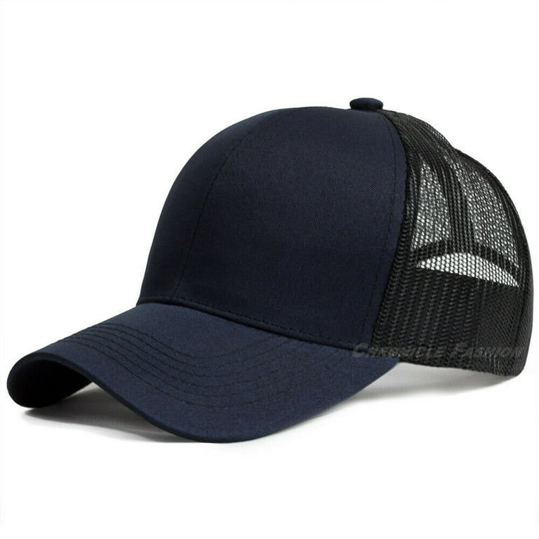 Plain Trucker Hat Mesh Back Snapback Baseball Cap Solid Visor Blank Hats Caps Hunting Fishing Navy Blue, Women's, Size: One Size