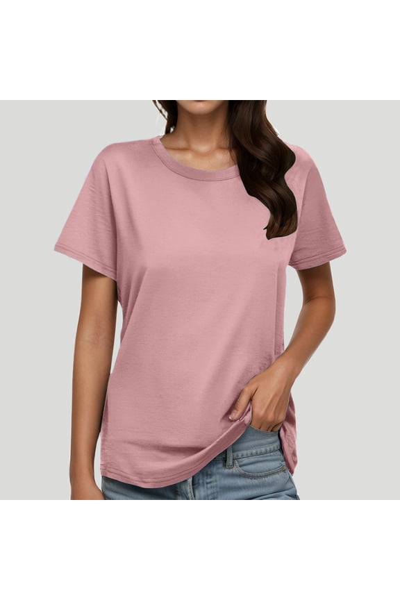 Plain Tshirts for Women Women Fashion Round Neck Oversize Solid Short Sleeved Top Light Pink L