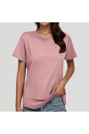 Plain Tshirts for Women Women Fashion Round Neck Oversize Solid Short Sleeved Top Light Pink L