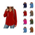 thumbnail image 1 of Plain V Neck Hoodies for Women Fall Winter Long Sleeve Casual Loose Basic Hooded Sweatshirt Pullover Tops, 1 of 5