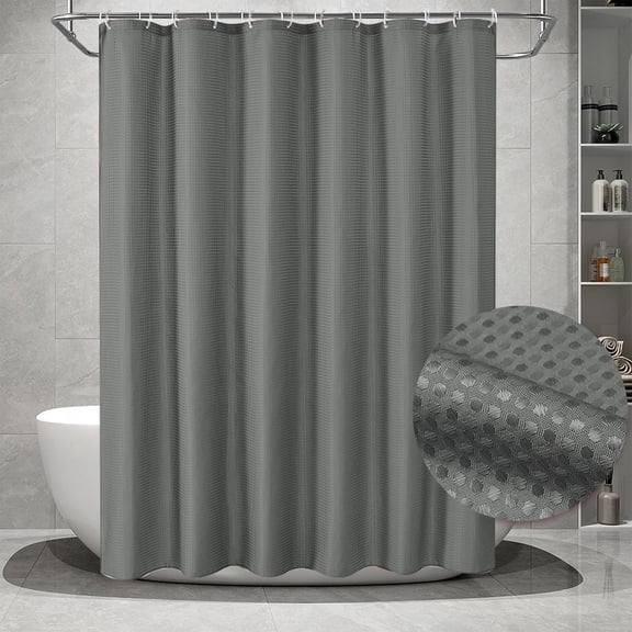 Plain Waterproof Polyester Shower Curtain with Hooks, Neutral Tone Bathroom Fabric Curtain