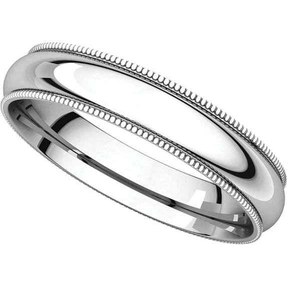 Plain Wedding Band Milgrain Ring Solid 14k White Gold Polished Calssic Comfort Fit Finish, 4 mm, Size 7