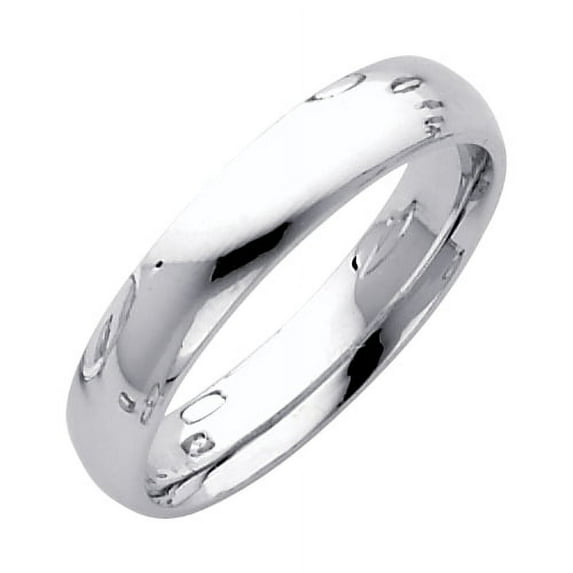 Plain Wedding Band Ring Solid 14k White Gold Polished Finish Comfort Fit, 4 mm, Size 7