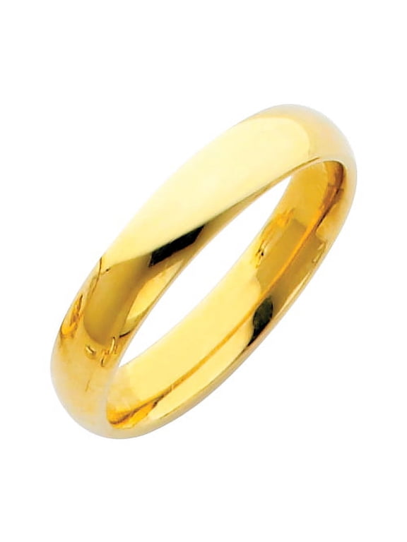 Plain Wedding Band Ring Solid 14k Yellow Gold Polished Finish Comfort Fit, 4 mm, Size 6