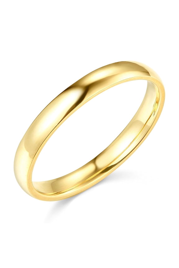 Plain Wedding Band Ring Solid 14k Yellow Gold Polished Finish Regular Fit, 3 mm, Size 7