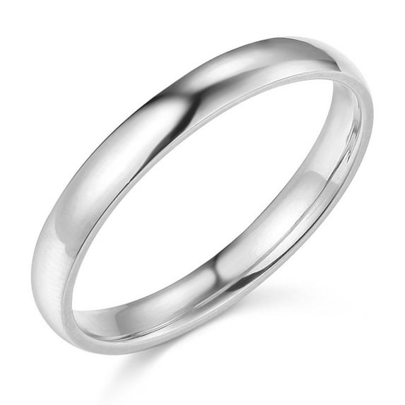 Plain Wedding Band Solid 14k White Gold Classic Ring Polished Finish Regular Fit, 3 mm, Size 5.5