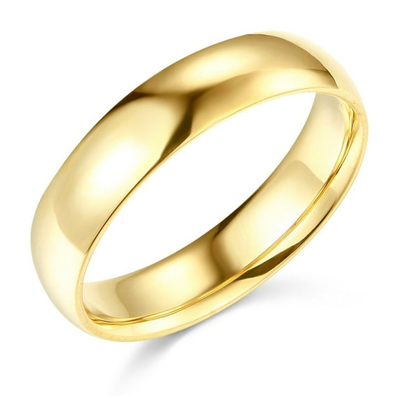 Plain Wedding Band Solid 14k Yellow Gold Ring Regular Fit Polished Finish, 5 mm Size 10