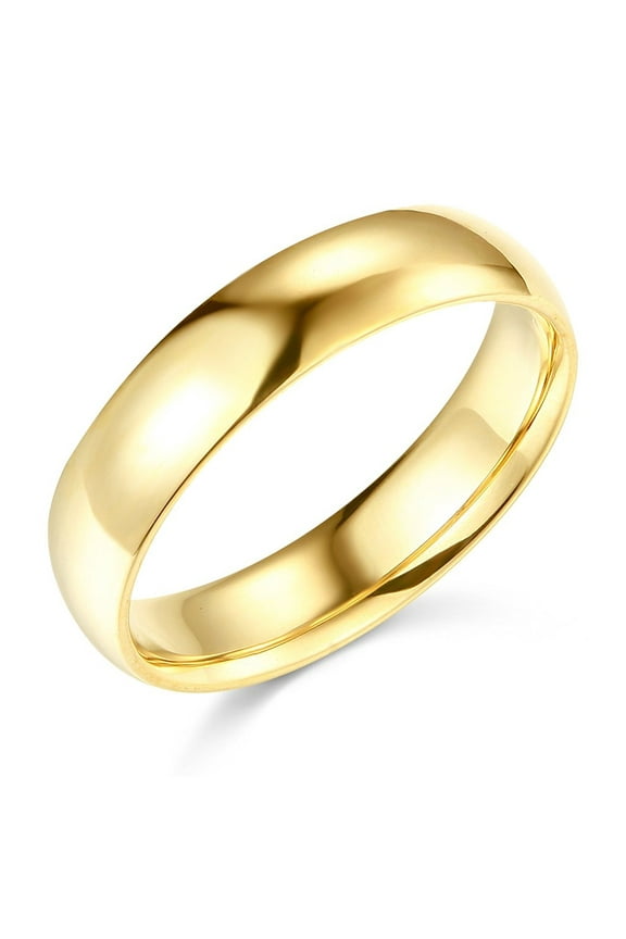 Plain Wedding Band Solid 14k Yellow Gold Ring Regular Fit Polished Finish, 5 mm Size 5
