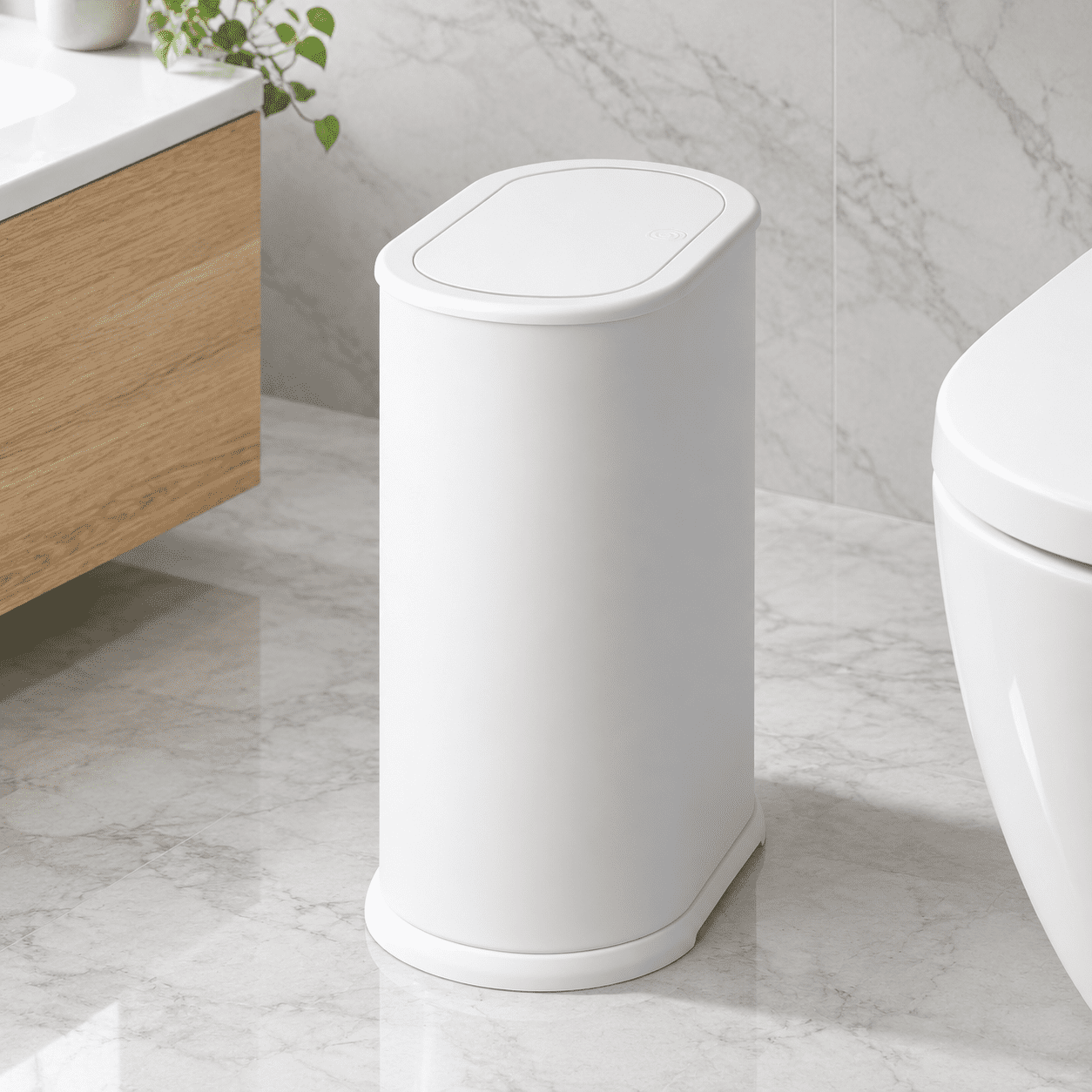 Plain-White Stainless Steel 1.8 Gallon Bathroom Trash Can With Lid ...