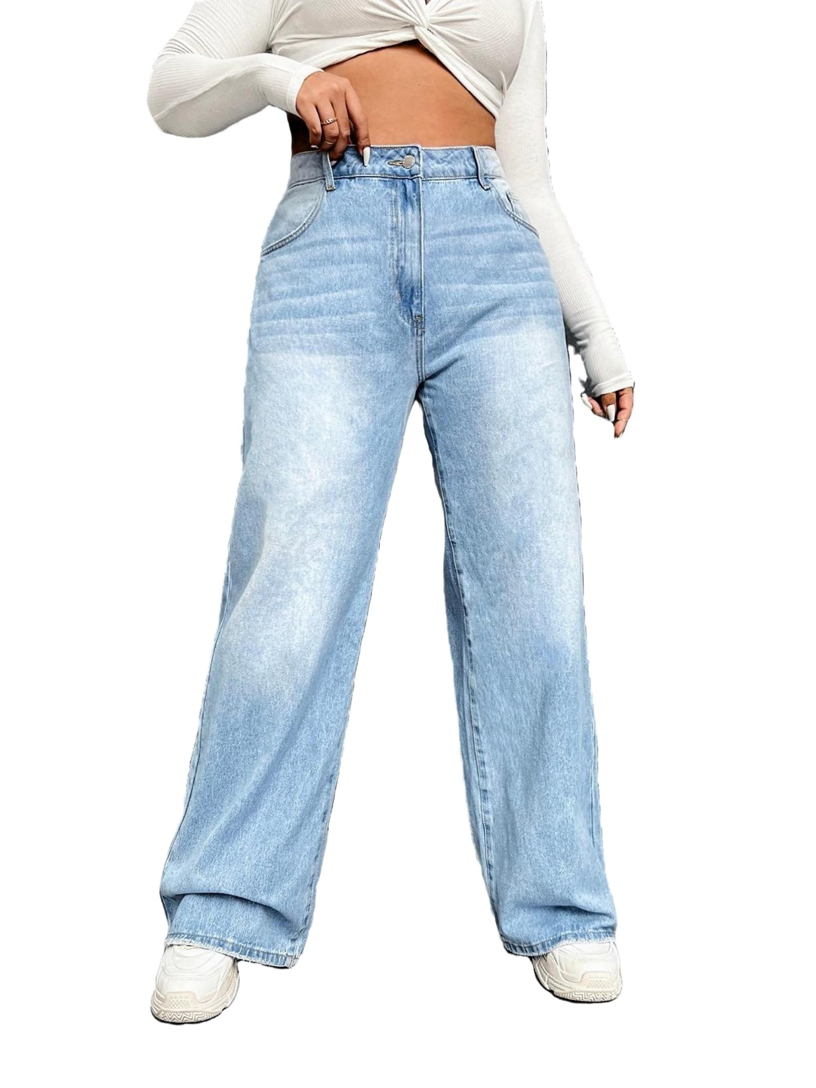 Plain Wide Leg Light Wash Plus Size Jeans Women s Plus Walmart