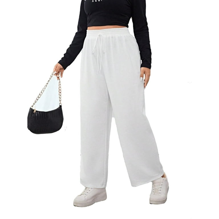 Plain Wide Leg White Plus Size Sweatpants