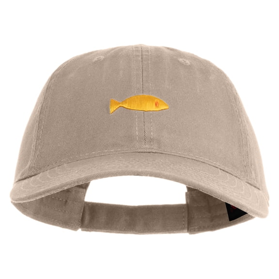 Plain Yellow Fish Sealife Embroidered Iron On Patched 6 Panel Washed Low Profile Dad Hat - Khaki OSFM