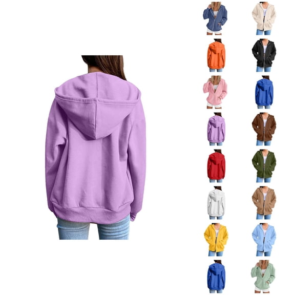 Plain Zip Up Hoodie Sweatshirts for Women 2025 Long Sleeve Full Zipper Hooded Jacket Coat with Pockets Outerwear