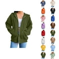 thumbnail image 1 of Plain Zip Up Hoodie Sweatshirts for Women 2025 Long Sleeve Full Zipper Hooded Jacket Coat with Pockets Outerwear, 1 of 5