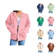 thumbnail image 1 of Plain Zip Up Hoodie for Women Fall Winter Long Sleeve Basic Hooded Sweatshirt Jacket with Pockets Coat Outerwear, 1 of 1