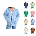 thumbnail image 1 of Plain Zip Up Hoodie for Women Fall Winter Long Sleeve Basic Hooded Sweatshirt Jacket with Pockets Coat Outerwear, 1 of 1