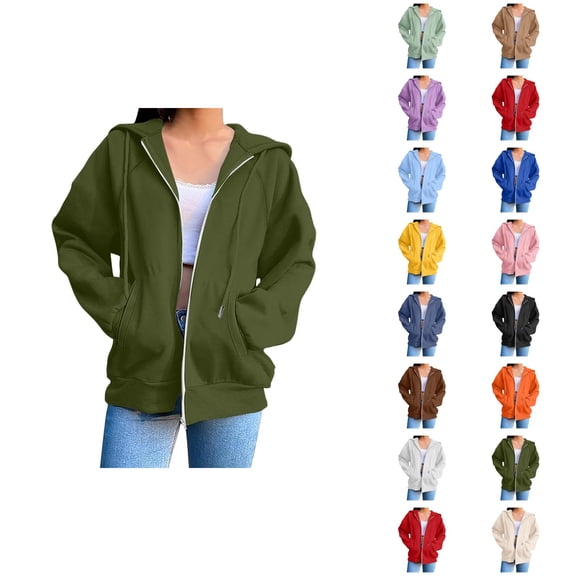Plain Zip Up Hoodie for Women with Pockets Long Sleeve Basic Cardigan Hooded Sweatshirt Cardigan Outerwear