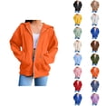 thumbnail image 1 of Plain Zip Up Hoodie for Women with Pockets Long Sleeve Casual Full Zipper Sweatshirt Jacket Outerwear, 1 of 7