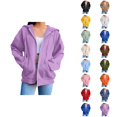 thumbnail image 1 of Plain Zip Up Hoodie for Women with Pockets Long Sleeve Casual Full Zipper Sweatshirt Jacket Outerwear, 1 of 7