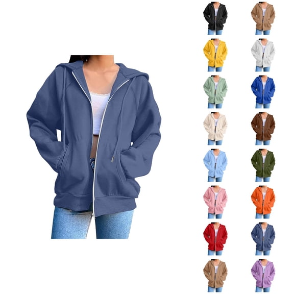 Plain Zip Up Hoodie for Women with Pockets Long Sleeve Casual Full Zipper Sweatshirt Jacket Outerwear
