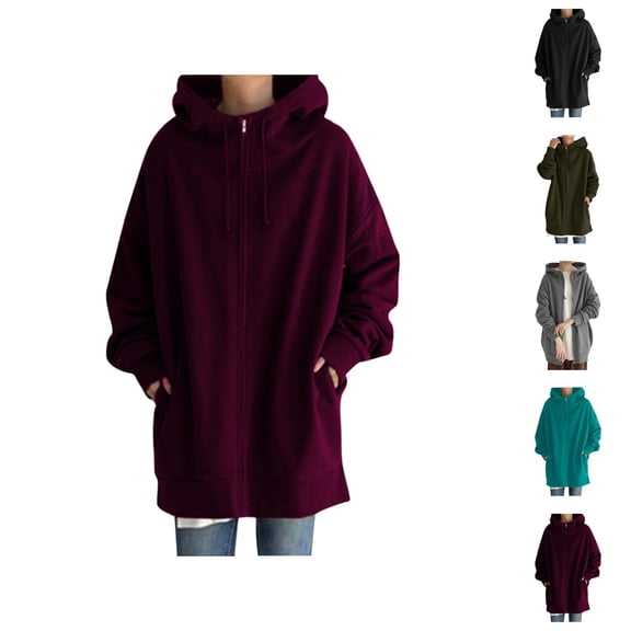 Plain Zip Up Hoodies for Women 2025 Fall Winter Long Sleeve Fleece Lined Hooded Sweatshirt Jacket Coat