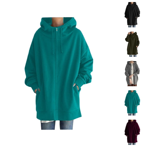 Plain Zip Up Hoodies for Women 2025 Fall Winter Long Sleeve Fleece Lined Hooded Sweatshirt Jacket Coat