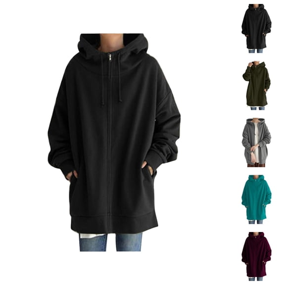 Plain Zip Up Hoodies for Women 2025 Fall Winter Long Sleeve Fleece Lined Hooded Sweatshirt Jacket Coat