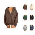 thumbnail image 1 of Plain Zip Up Hoodies for Women 2025 Fall Winter Long Sleeve Hooded Jacket Coat Sweatshirt with Pockets, 1 of 6