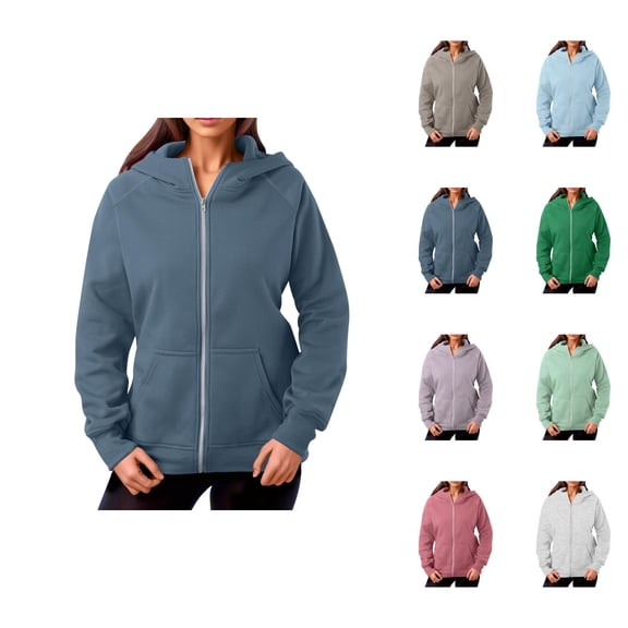 Plain Zip Up Hoodies for Women 2025 Fall Winter Long Sleeve Thick Hooded Sweatshirt with Pockets Jacket Coat