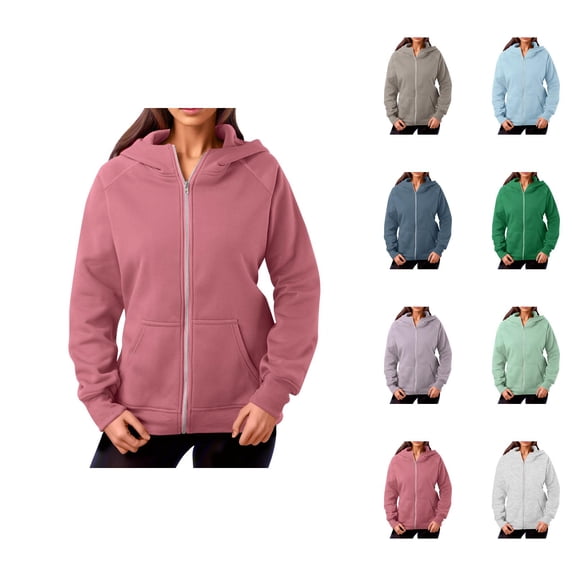 Plain Zip Up Hoodies for Women 2025 Fall Winter Long Sleeve Thick Hooded Sweatshirt with Pockets Jacket Coat