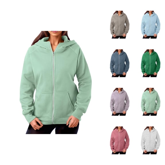 Plain Zip Up Hoodies for Women 2025 Fall Winter Long Sleeve Thick Hooded Sweatshirt with Pockets Jacket Coat