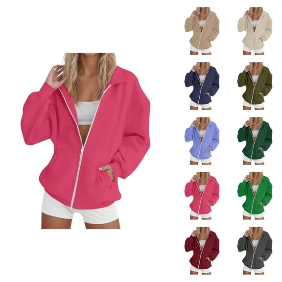 Plain Zip Up Hoodies for Women 2025 Long Sleeve Full Zipper Hooded Sweatshirt with Pockets Jacket Coat Outerwear