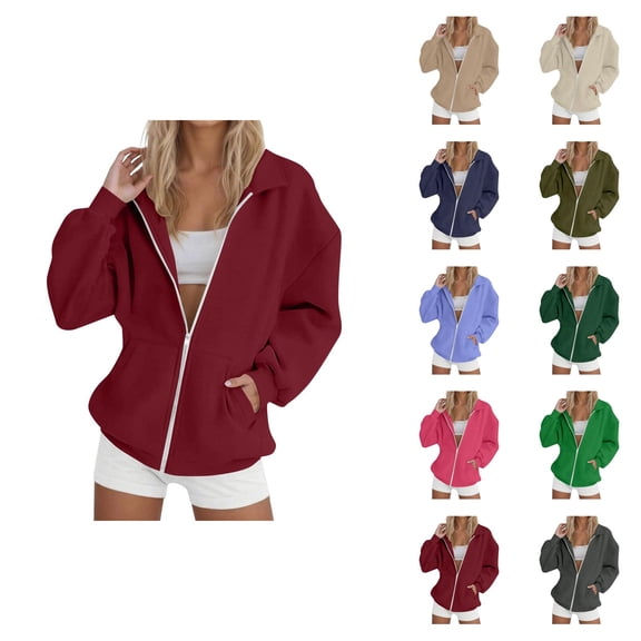 Plain Zip Up Hoodies for Women 2025 Long Sleeve Full Zipper Hooded Sweatshirt with Pockets Jacket Coat Outerwear