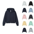 thumbnail image 1 of Plain Zip Up Hoodies for Women Fall Winter Long Sleeve Casual Crop Hooded Sweatshirt with Pockets Jacket Coat, 1 of 3