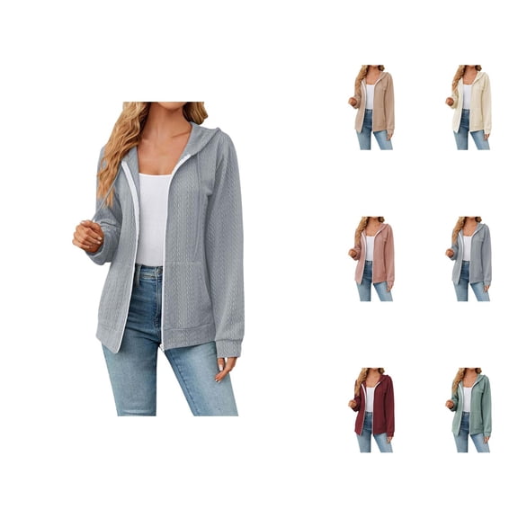 Plain Zip Up Hoodies for Women Fall Winter Long Sleeve Hooded Sweatshirt with Pockets Cardigan Jacket Coat