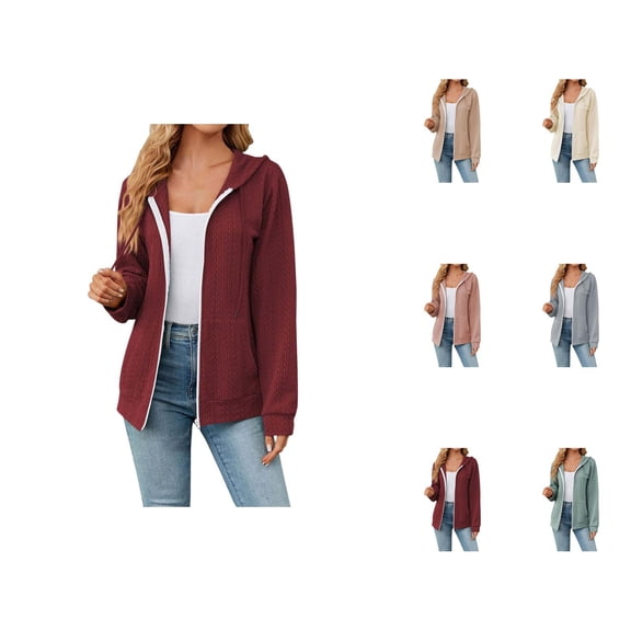 Plain Zip Up Hoodies for Women Fall Winter Long Sleeve Hooded Sweatshirt with Pockets Cardigan Jacket Coat