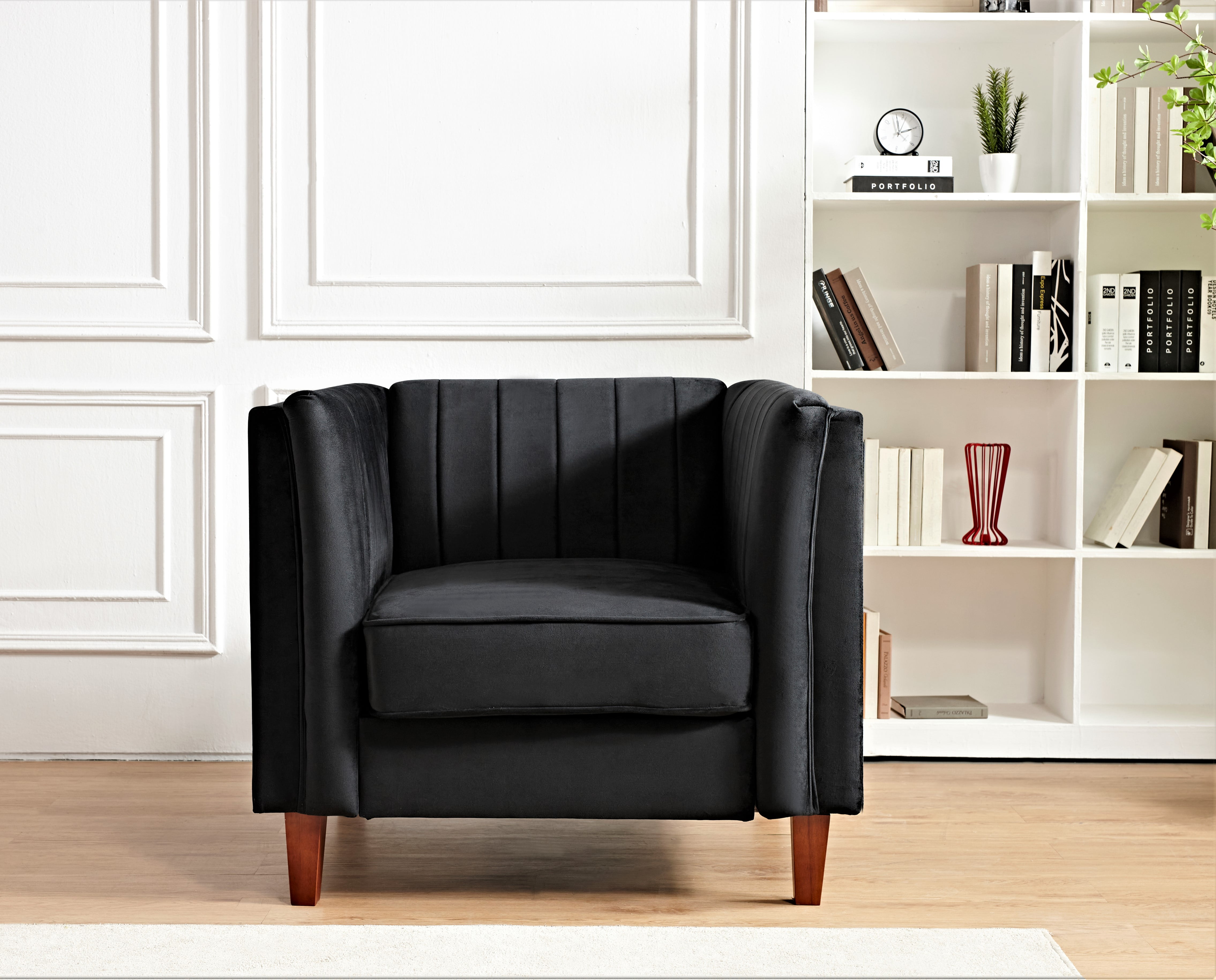 Plainfield Line Tufted Square Design ArmChair, Black