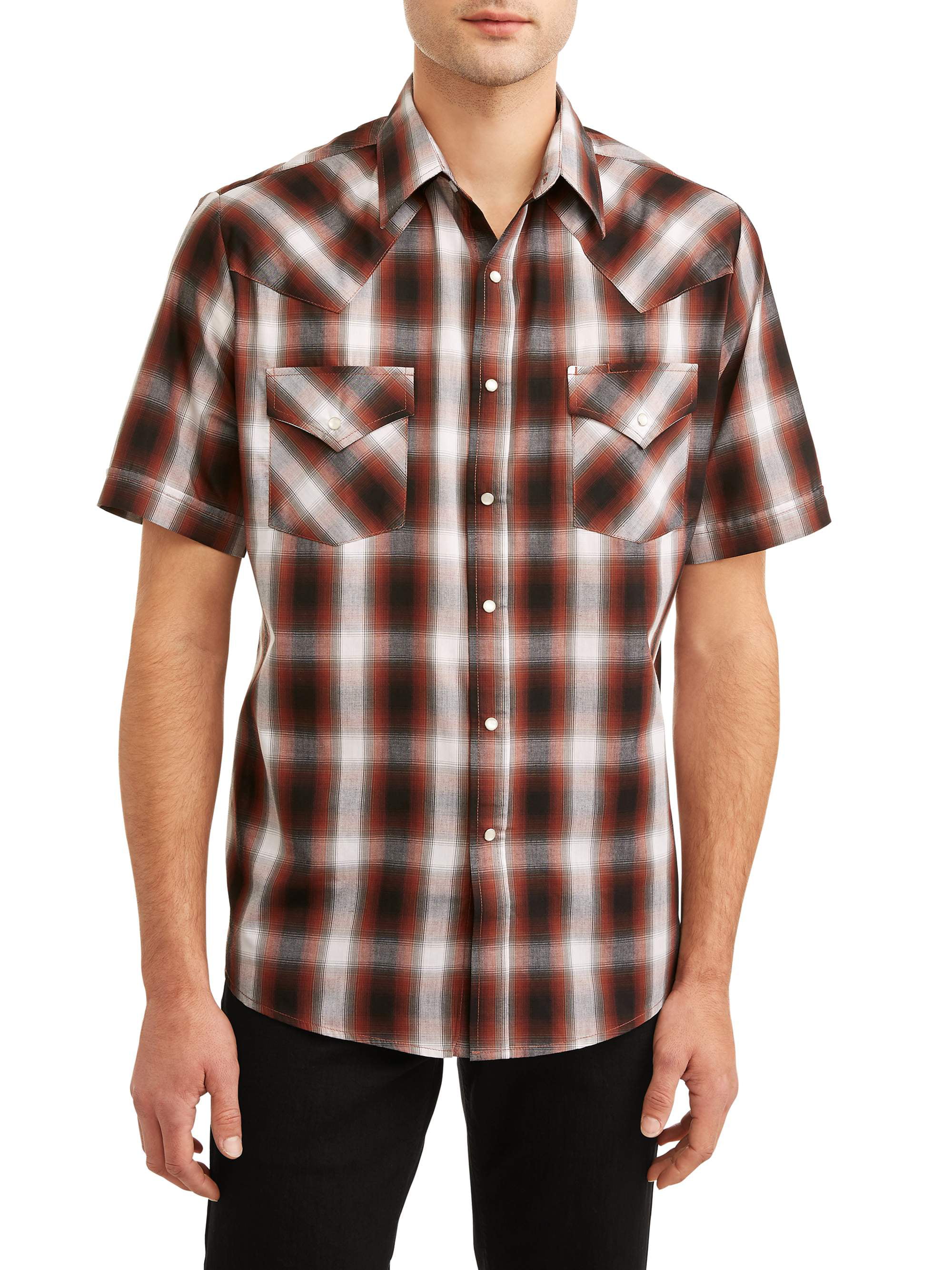 Plains Men's Short Sleeve Plaid Western Shirt, up to Size 6XL - Walmart.com
