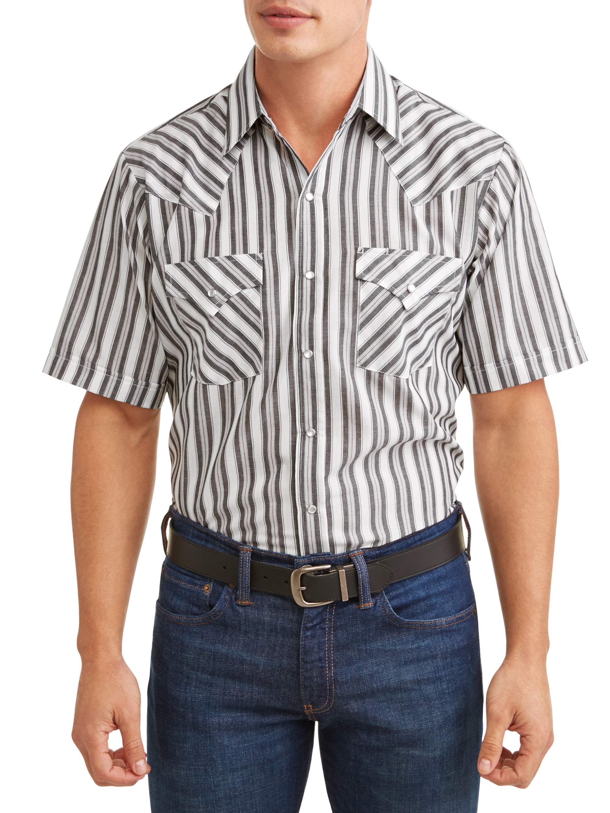 Plains Men's Short Sleeve Stripe Western Shirt, up to Size 4XL ...
